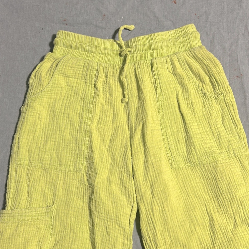 Lemon Lime Green Drawstring Gauze Beach Pants - Picture 2 of 9